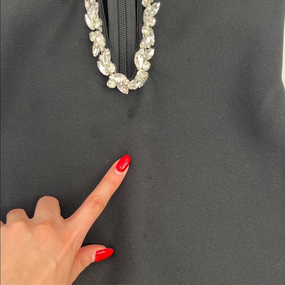 Black rhinestone strapless plunge bandage midi dress XS glam night out birthday - Picture 13 of 16